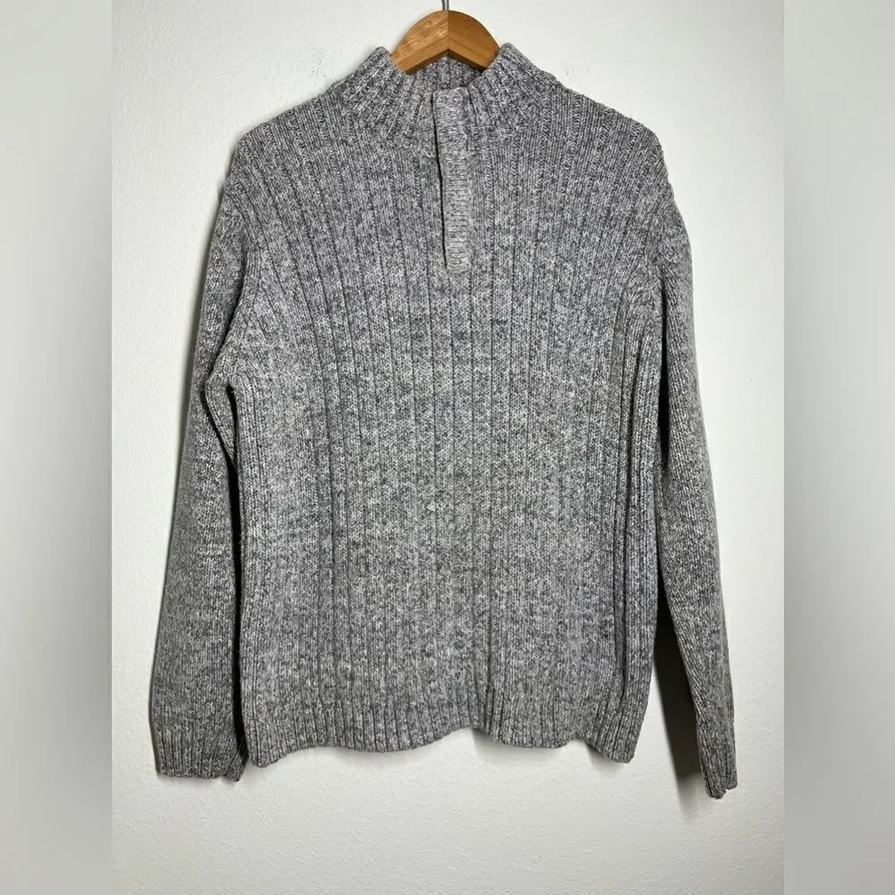 Marks & Spencer Vintage Knit Cotton Sweater 4 buttons Gray Mock Neck Size L